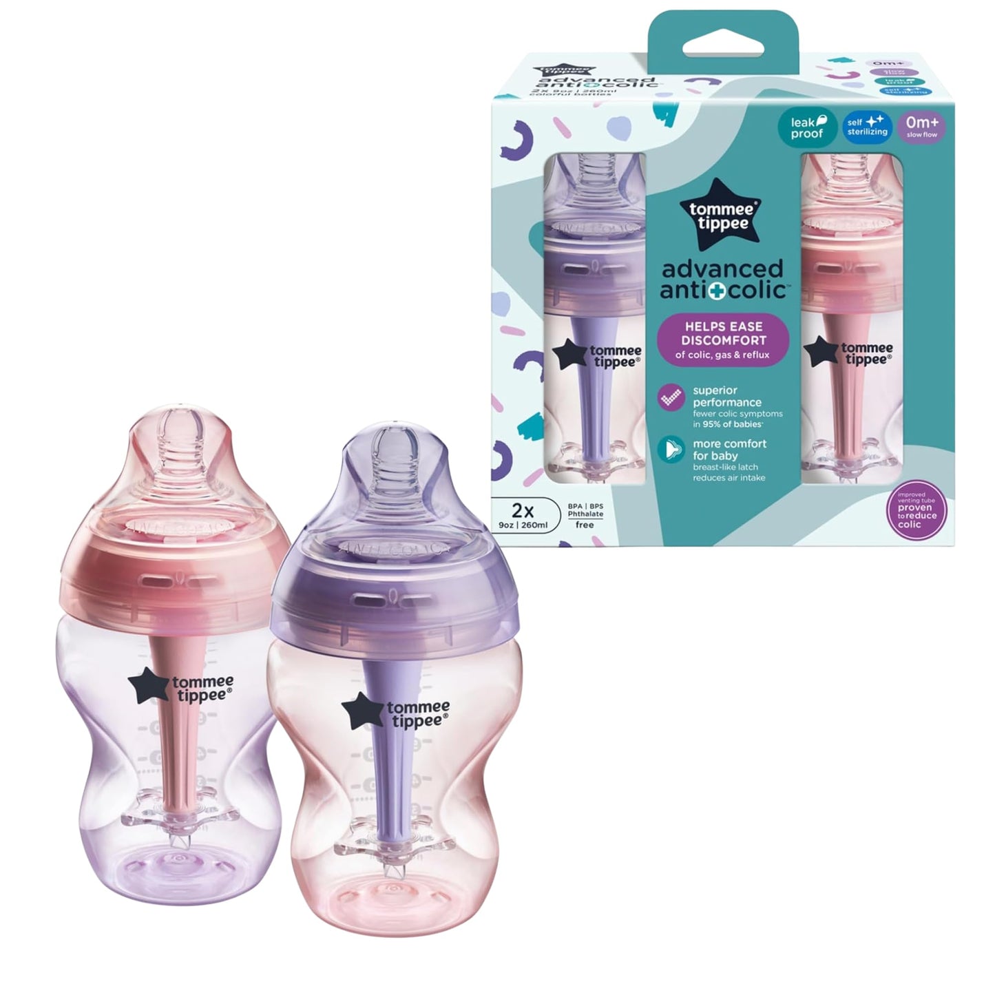 Advanced Anti Colic Baby Bottles Slow Flow 9oz