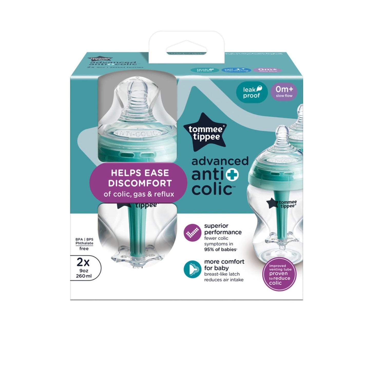 Advanced Anti Colic Baby Bottles Slow Flow 9oz