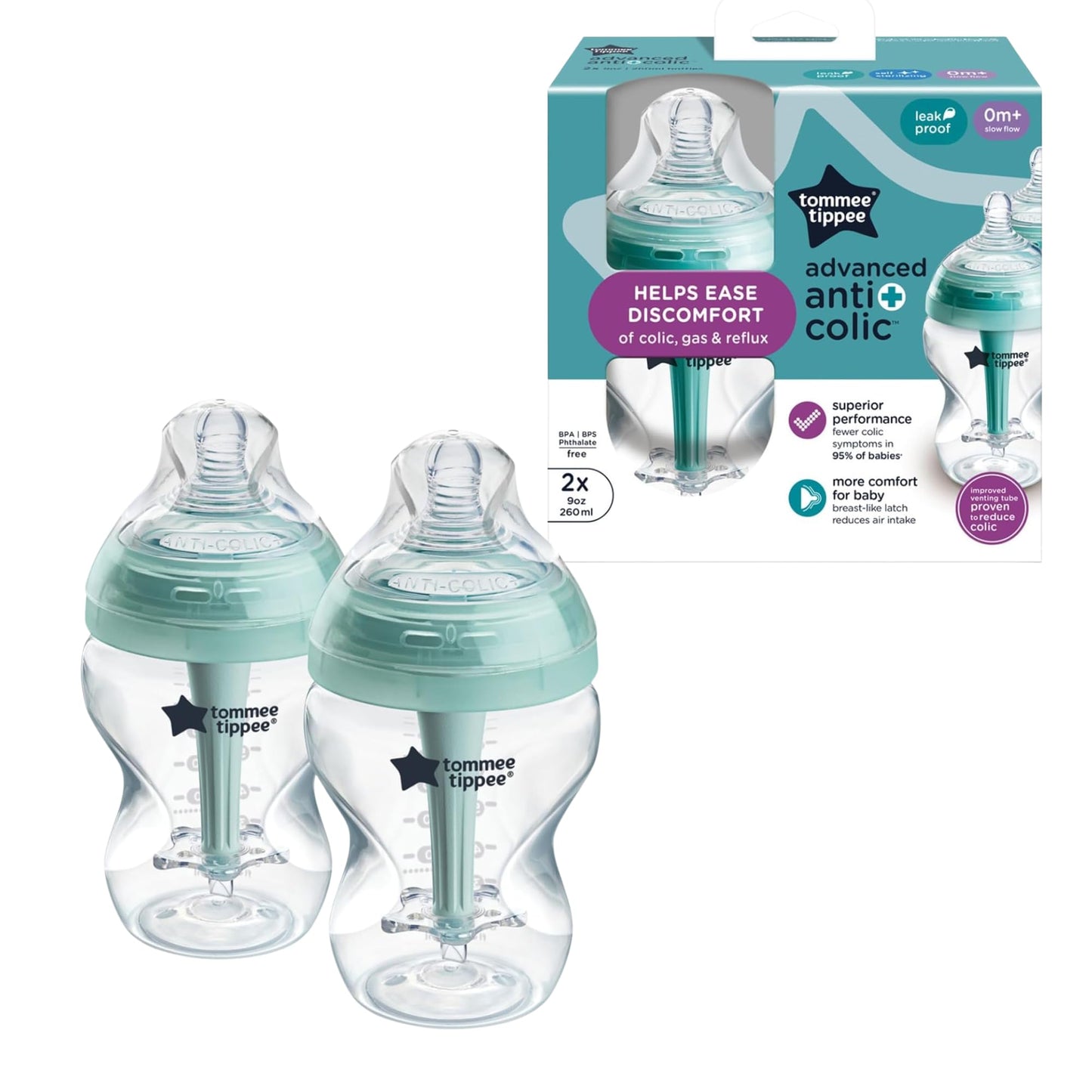 Advanced Anti Colic Baby Bottles Slow Flow 9oz