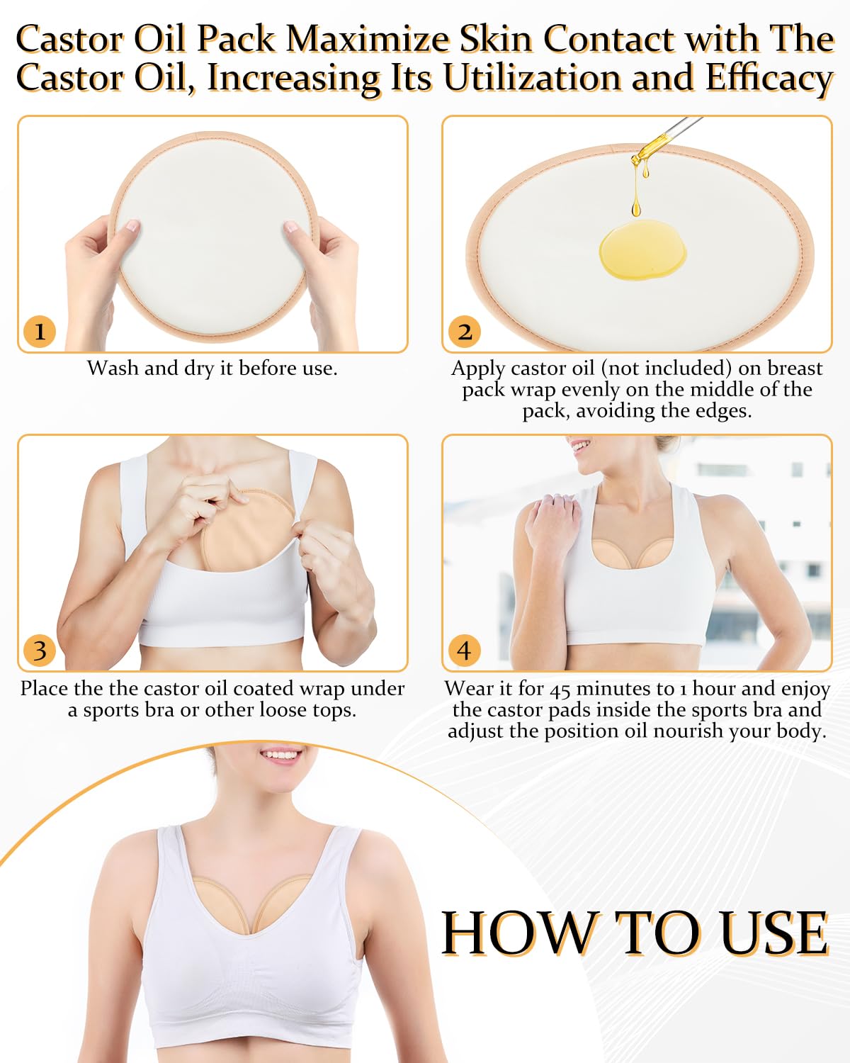 Reusable Castor Oil Breast Wrap Pads 2 Pack